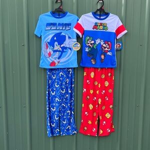 Boys Mario & Sonic Short Sleeve Top & Sleep Pants Pajama 2, 2-Piece Sets Size M